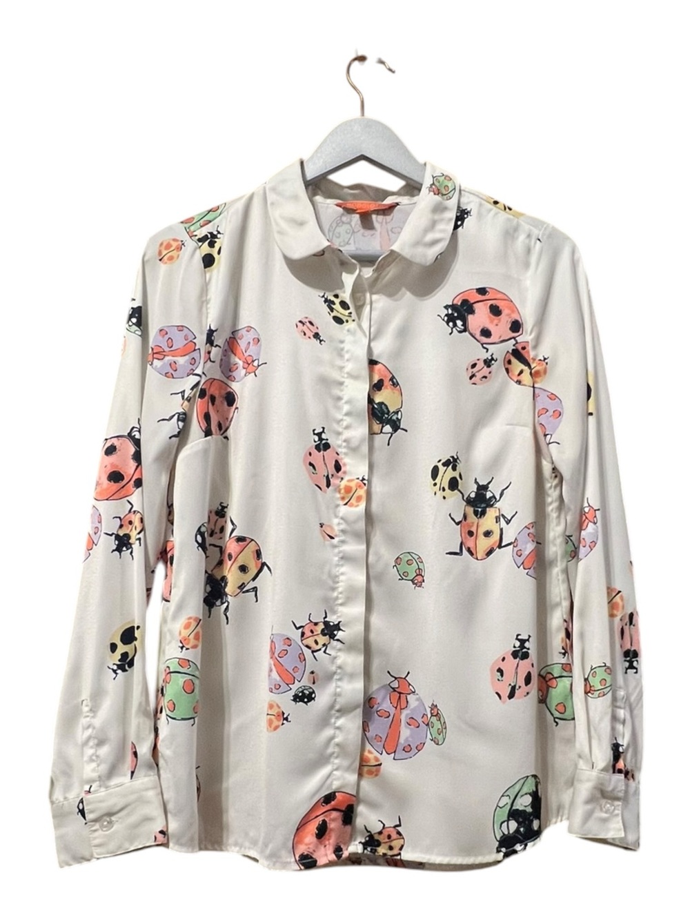 ModCloth Ladybug Print Button-Up Blouse Ivory Multicolor Size Medium - Picture 2 of 5